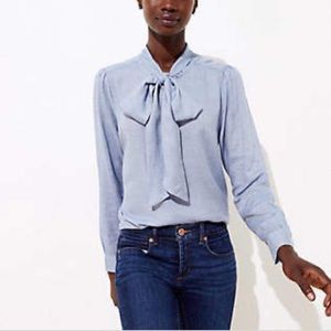 Chambray Tie Neck Blouse